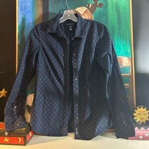 Tommy Hilfiger Stretch Dark Blue Patterned Shirt Medium